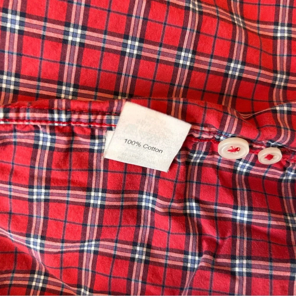 J. Crew Men’s Red White PlaidCasual Button Down Shirt 100% Cotton Size M-15-15.5